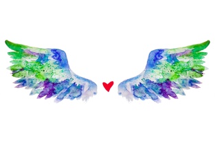 watercolor wings and a heart isolated on white background beautiful